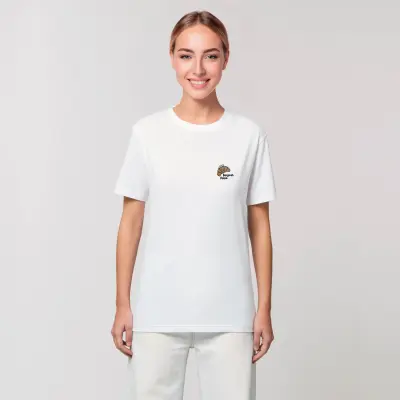 T-SHIRT COTON BIO BRODÉ – CROISSANT KAWAII - BONJOUR PARIS - BLANC — photo 3