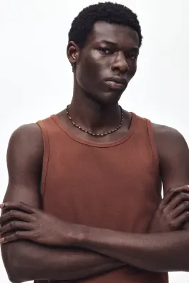 Débardeur côtelé Slim Fit - Marron — photo 1
