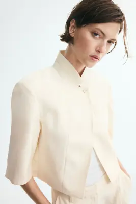 Blazer à manches courtes en lyocell mélangé - Crème — photo 1
