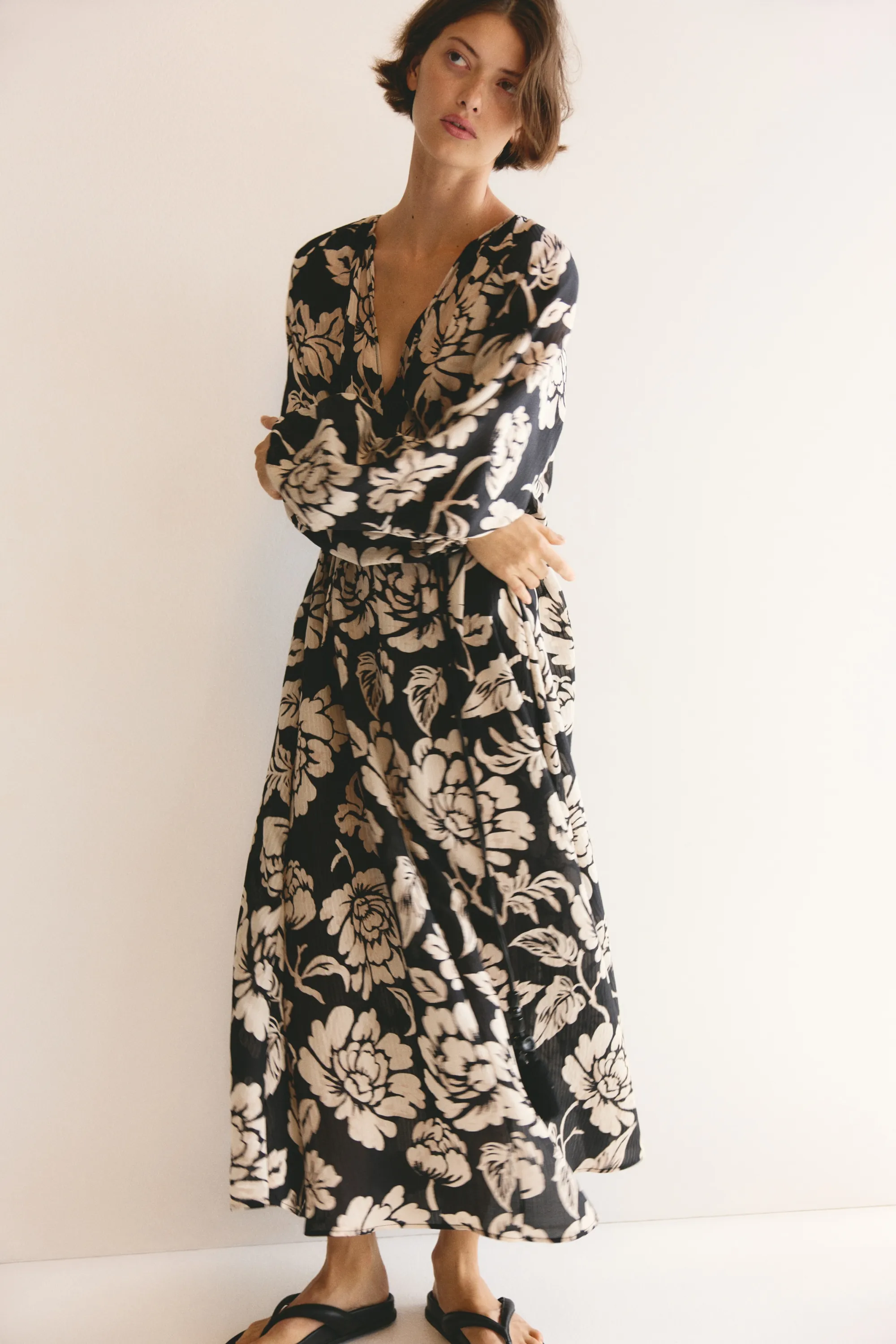 Robe tunique avec ceinture - Noir/fleuri