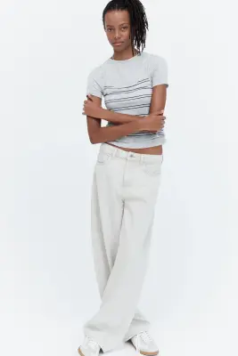 Top superposé en jersey - Gris clair chiné/rayé — photo 1