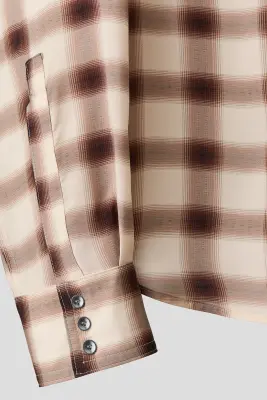 Slim Fit Cupro shirt - Crème/carreaux — photo 5