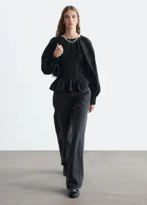 Blouse à smocks - Noir — photo 2
