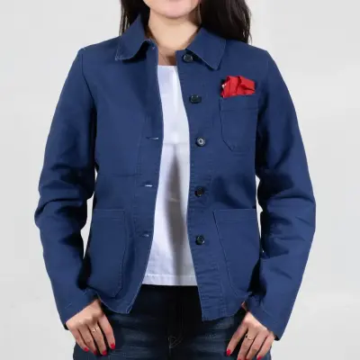Veste de travail en croisé coton bio 1G/4F - Navy — photo 4