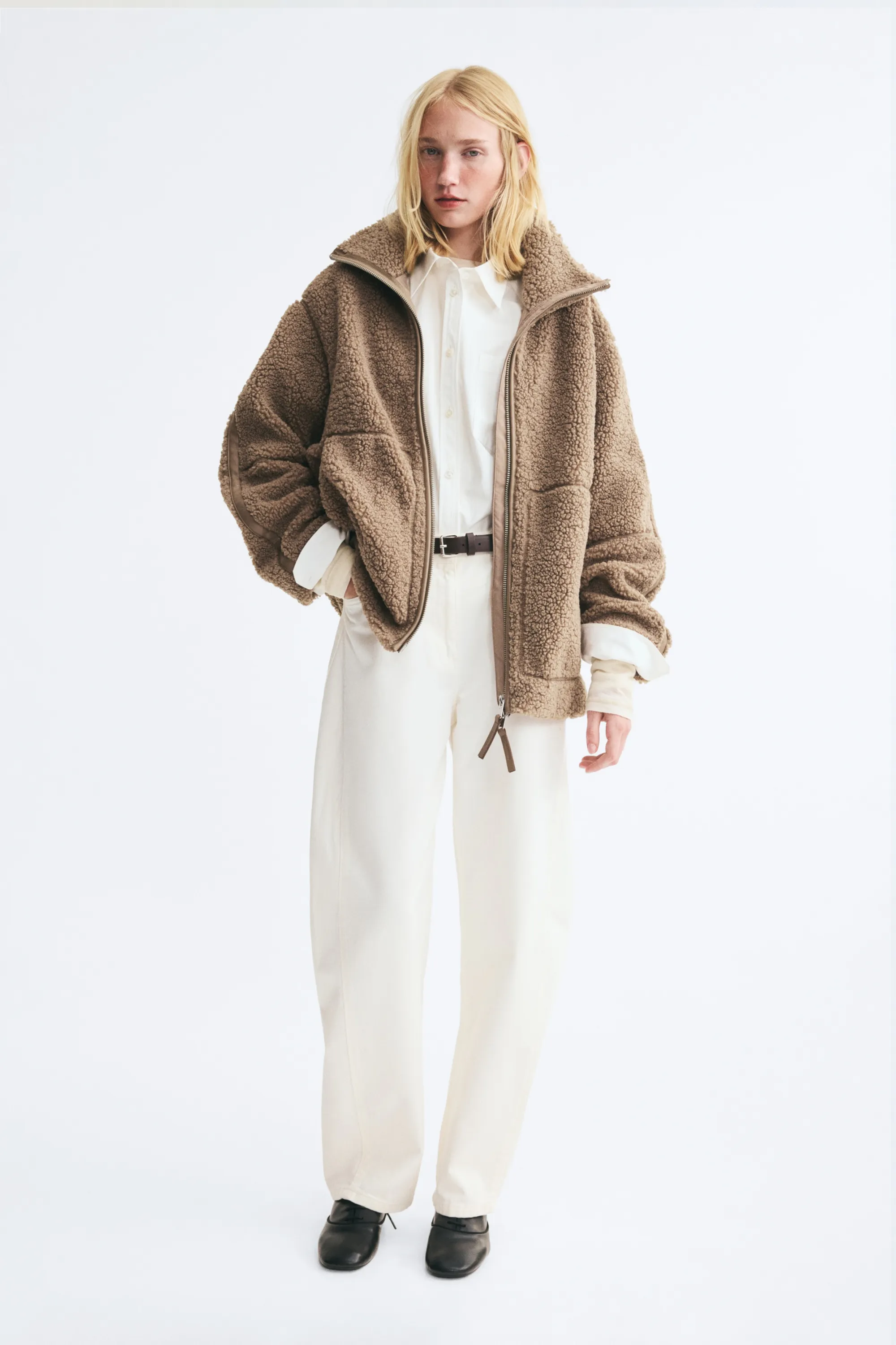 Veste oversize en tissu Teddy bear - Taupe foncé