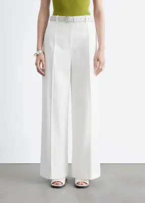 Pantalon en coton à plis marqués - Blanc — photo 2