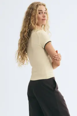 T-shirt à effet superposé - Jaune/marron — photo 3