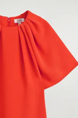 ROBE COURTE À MANCHES COURTES ET FRONCÉES - MANDARINE — photo 5