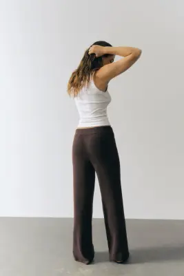 Pantalon large en maille - Marron foncé — photo 2