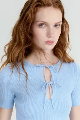 Minirobe en maille côtelée - Bleu clair — photo 3
