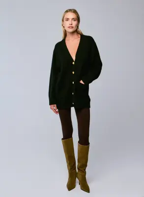 Gilet Noir Col V Manches Longues en Laine / Cachemire