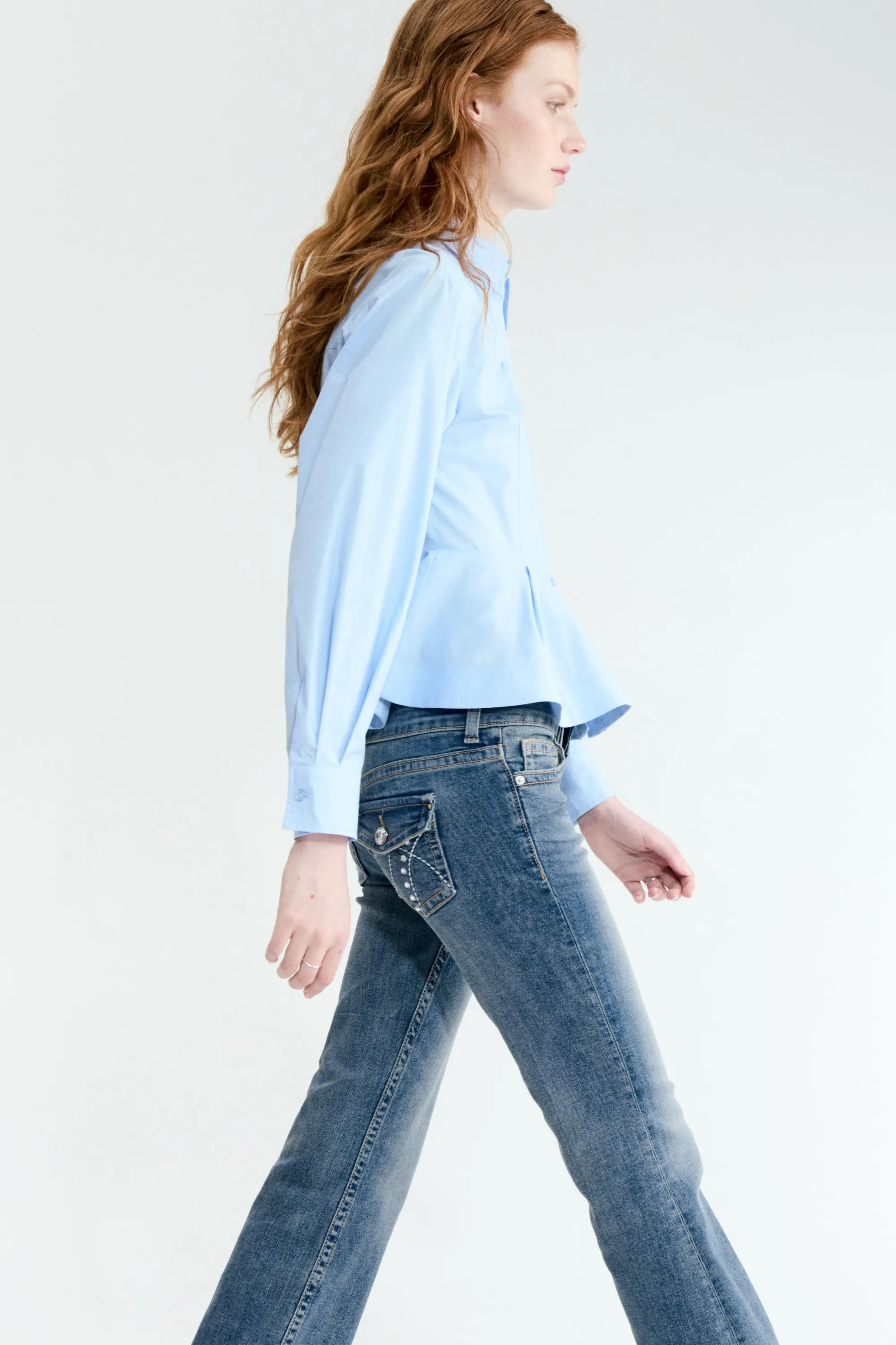 Flared Low Waist Jeans - Bleu denim
