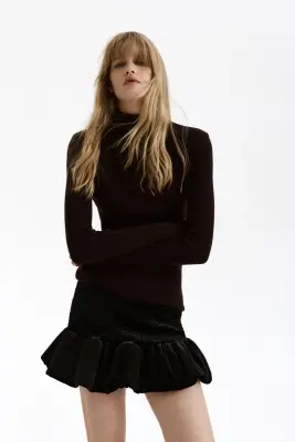 Jupe en velours smocké - Noir — photo 2