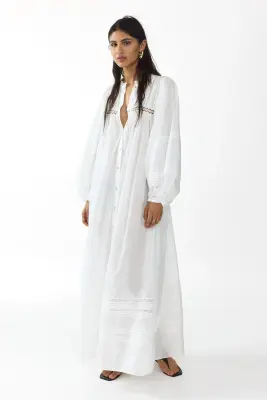 Robe tunique oversize avec ceinture à nouer - Blanc — photo 1
