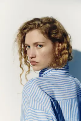 Chemise à manches dolman en lin mélangé - Bleu/rayé — photo 2