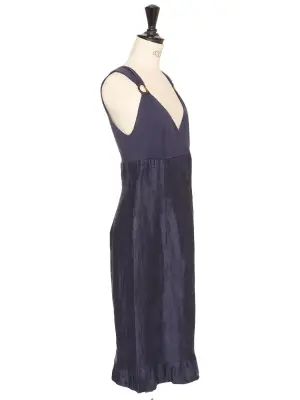 Robe empire à larges bretelles en lin et coton bleu marine Prix boutique 430€ Taille 38 — photo 2