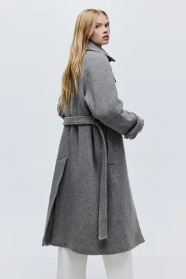 Manteau oversize en laine mélangée - Gris chiné — photo 5