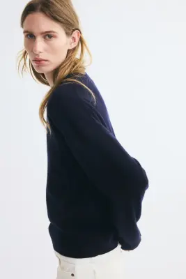 Pull en laine avec encolure en V - Bleu marine — photo 2