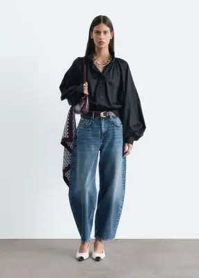 Blouse en coton avec des manches chauve-souris - Noir — photo 2
