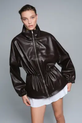 Veste oversize avec cordon de serrage à la taille - Bordeaux — photo 2