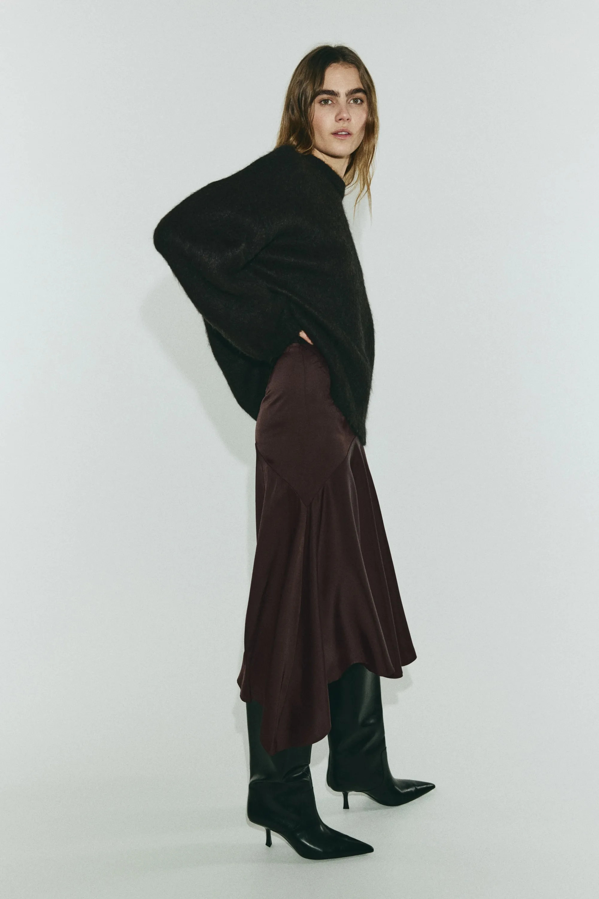 Jupe en twill satin - Marron foncé