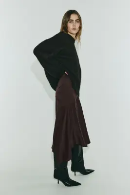 Jupe en twill satin - Marron foncé — photo 1
