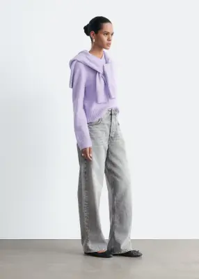 Pull à col en V côtelé - Lilas — photo 4