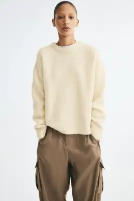 Pull oversize en alpaga mélangé - Jaune ancien clair — photo 2