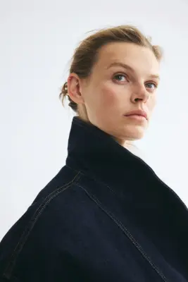 Veste en denim avec col châle - Bleu marine — photo 2