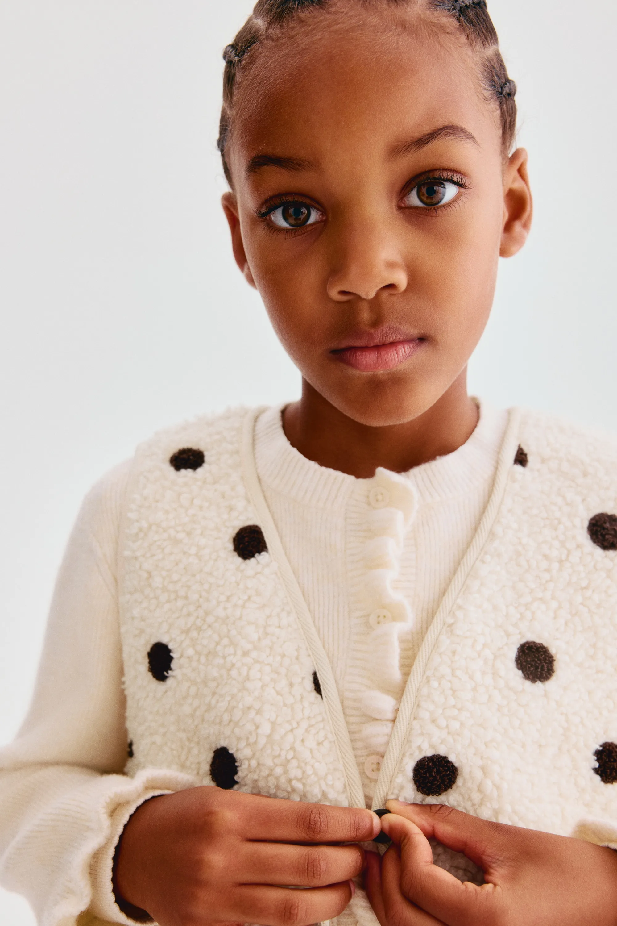 Veste sans manches en tissu Teddy bear - Crème/pois