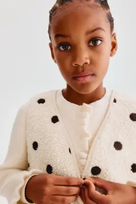 Veste sans manches en tissu Teddy bear - Crème/pois — photo 1