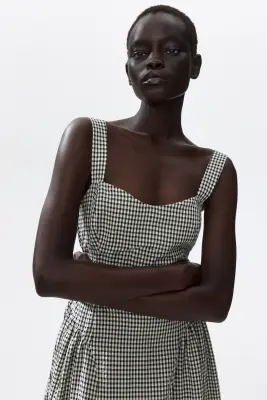 Robe midi avec jupe évasée - Noir/carreaux — photo 1