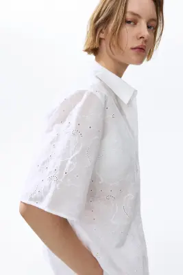 Chemise oversize avec broderie anglaise - Blanc — photo 3