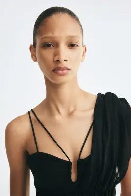 Crop top bi-matière à effet drapé - Noir — photo 2
