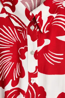 Robe chemise avec ceinture à nouer - Blanc/rouge/fleuri — photo 5