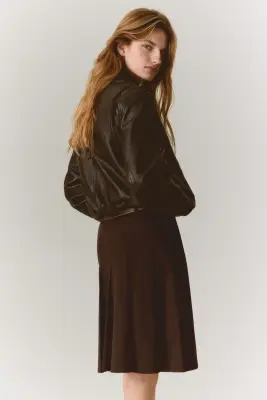 Jupe avec ceinture - Marron foncé — photo 3