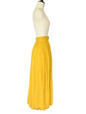 Jupe longue taille haute en mousseline de soie plissée jaune moutarde Prix boutique 2200€ Taille 36 — photo 5