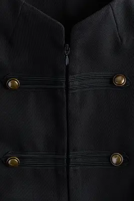 Gilet sans manches en twill avec boutons - Noir — photo 4