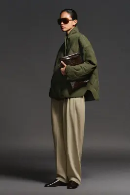 VESTE MATELASSÉE À COL CHÂLE - KAKI — photo 1