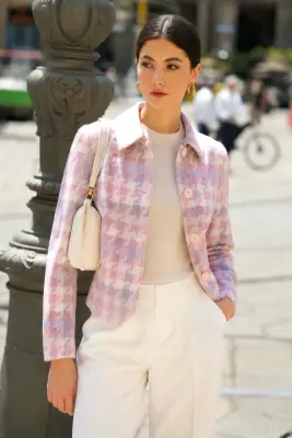 Melanie Wool Short Coat - Pink white — photo 6