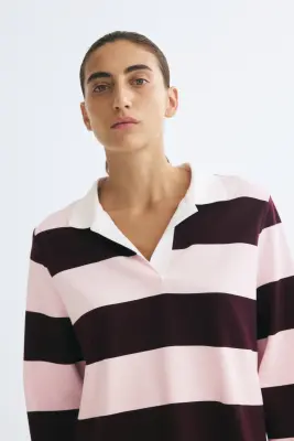 Polo en coton - Rose clair/rayures bordeaux — photo 2