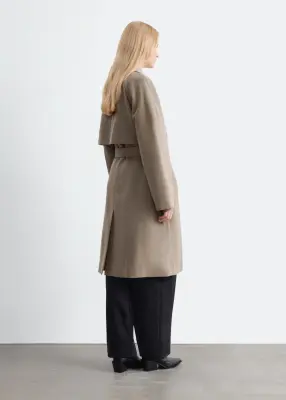 Trench-coat en laine avec ceinture à nouer - Taupe — photo 5