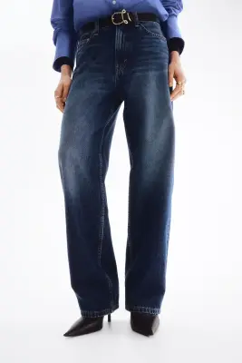Barrel High Waist Jeans - Bleu denim foncé — photo 4