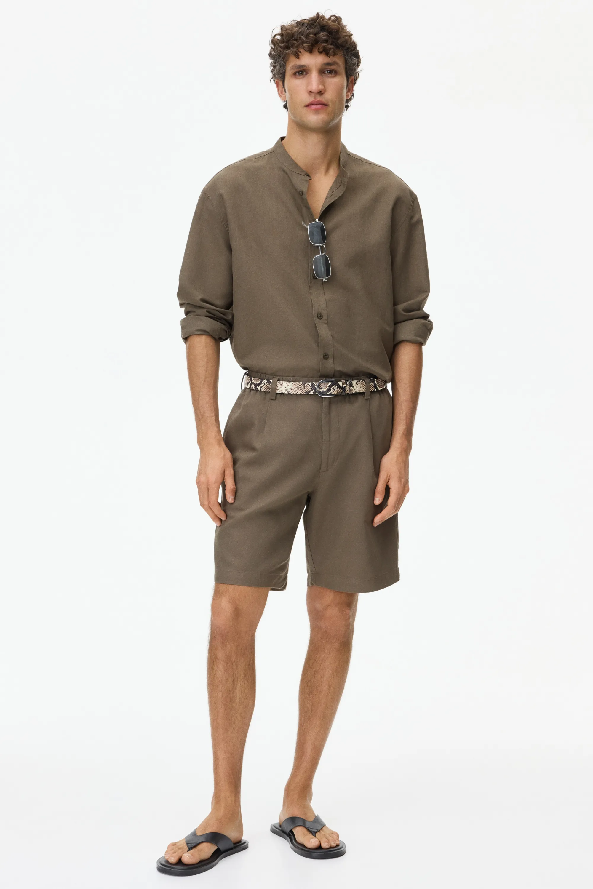 Short Relaxed Fit en lin mélangé - Marron
