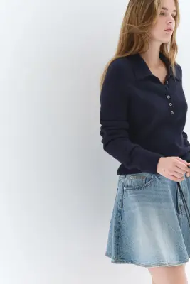 Minijupe évasée en denim - Bleu denim clair — photo 3