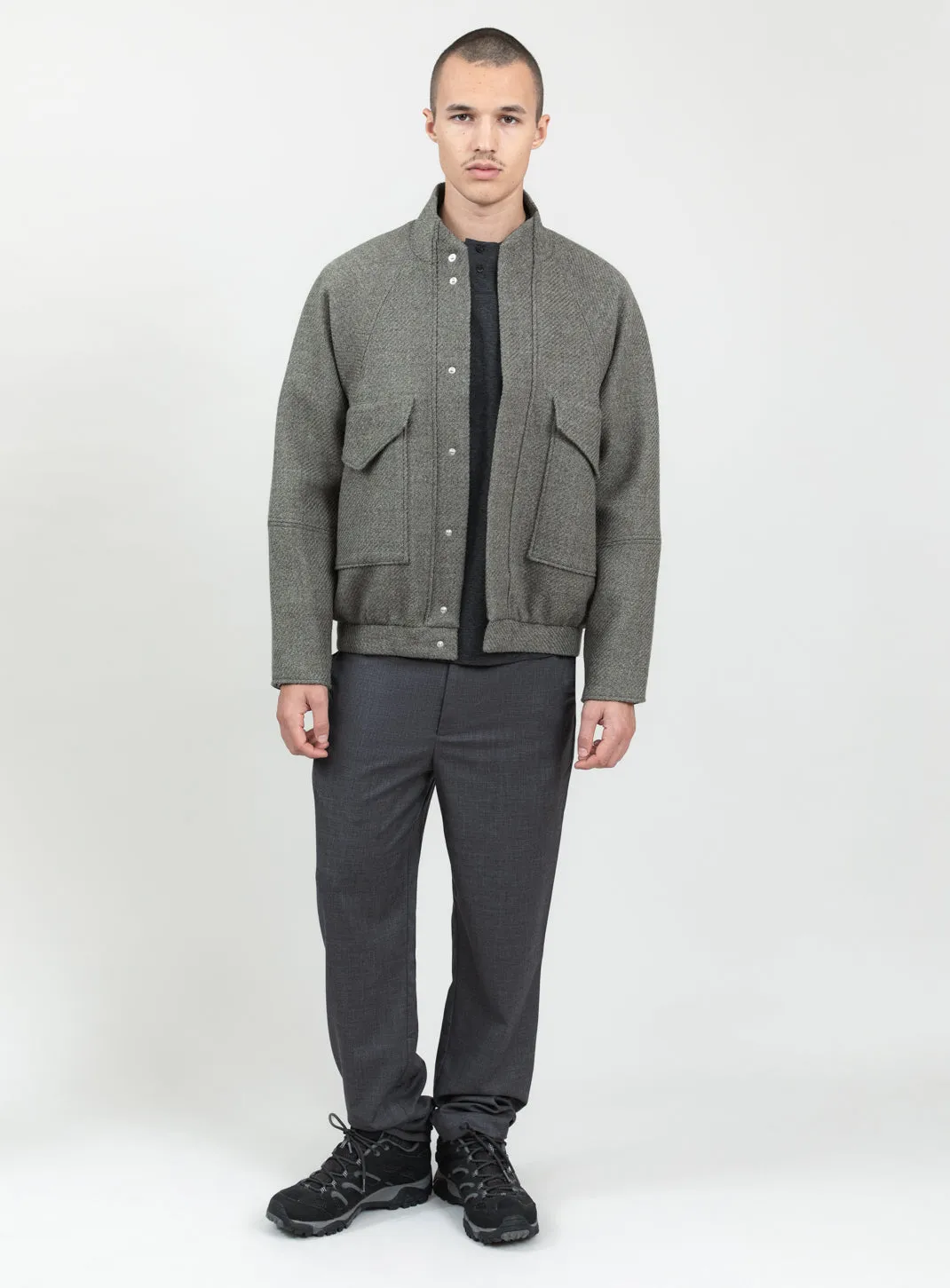 Bomber Jacket with Origami Collar in Clay 100% Italian Wool