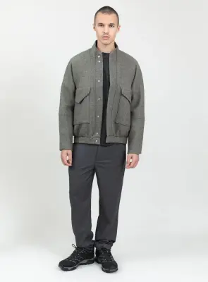Bomber Jacket with Origami Collar in Clay 100% Italian Wool