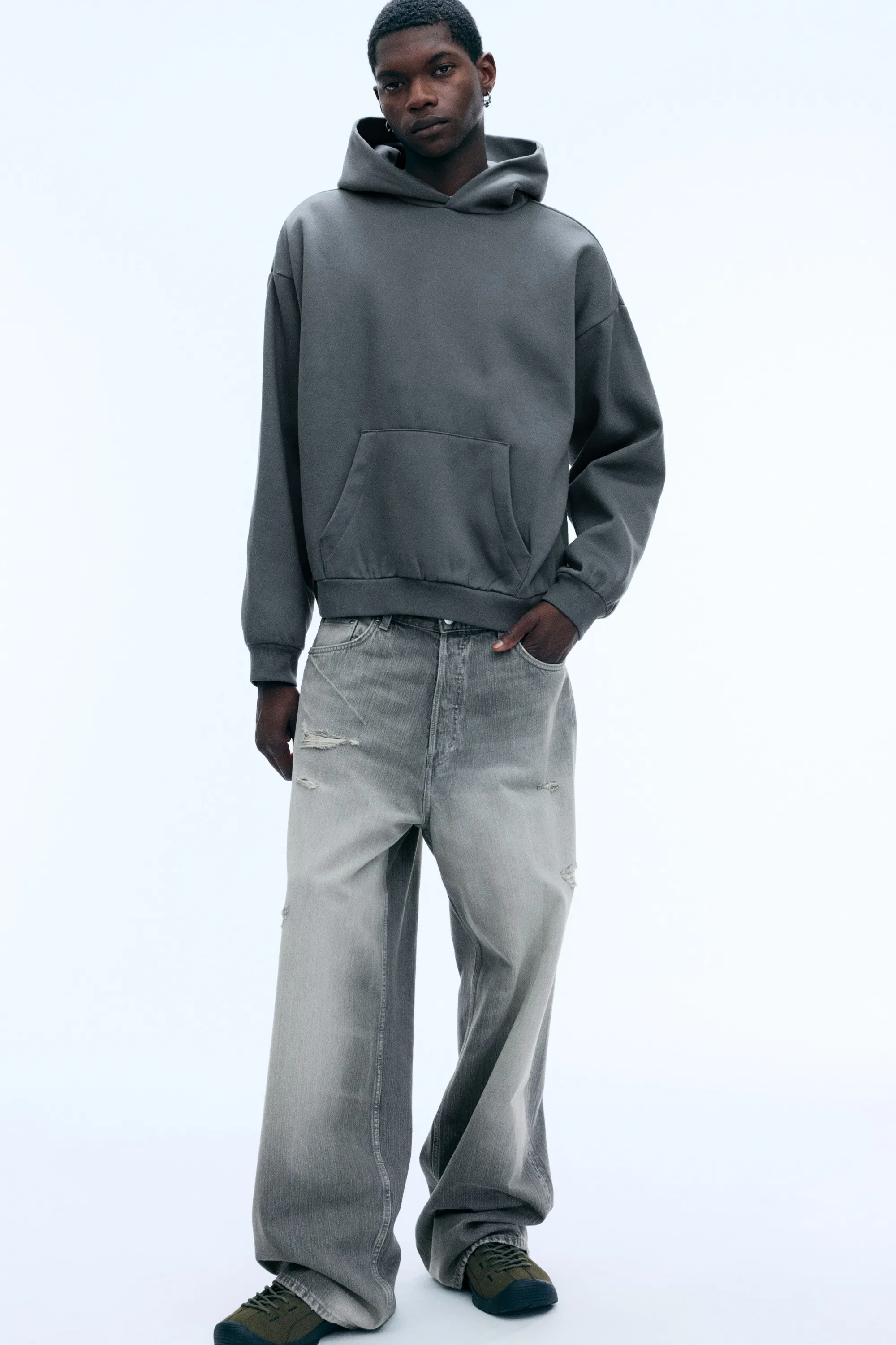 Sweat à capuche ample - Gris foncé