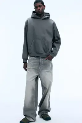 Sweat à capuche ample - Gris foncé — photo 1