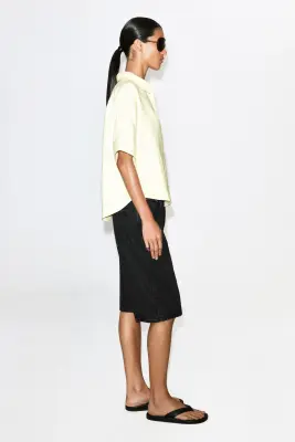 CHEMISE OVERSIZE À MANCHES COURTES EN LIN - JAUNE — photo 1